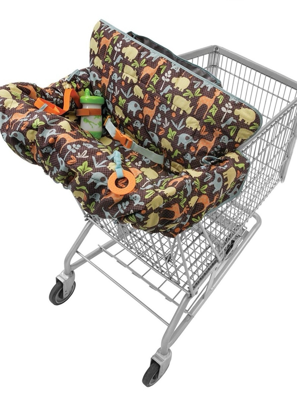 Infantino Brown Animal Print Shopping Cart Seat Cover with Orange Accents